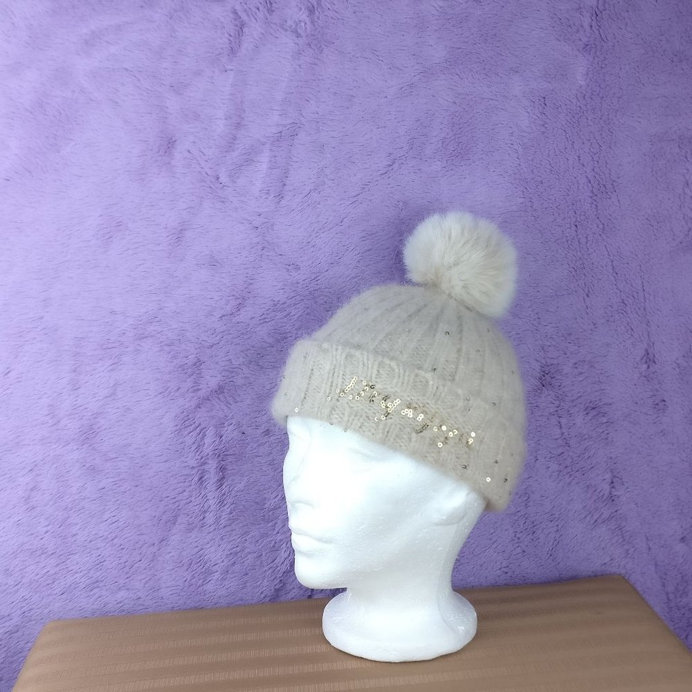 NAPAPIJIRI Made in ItalyAlpaca MerinoWool Pompom Sequin Winter Hat Cream/Neutral